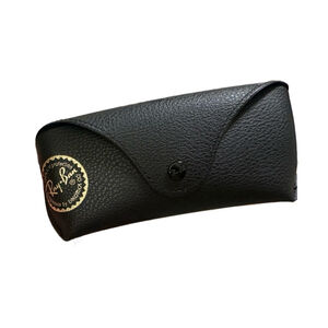 Ray Ban Sunglass Soft Case Pebbled Black Leather Luxottica Gold Logo Snap Close